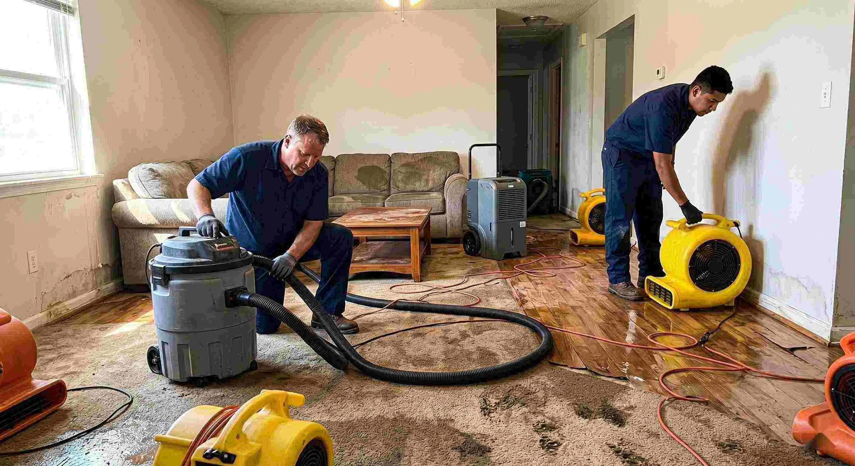 Restoration crew assisting homeowners